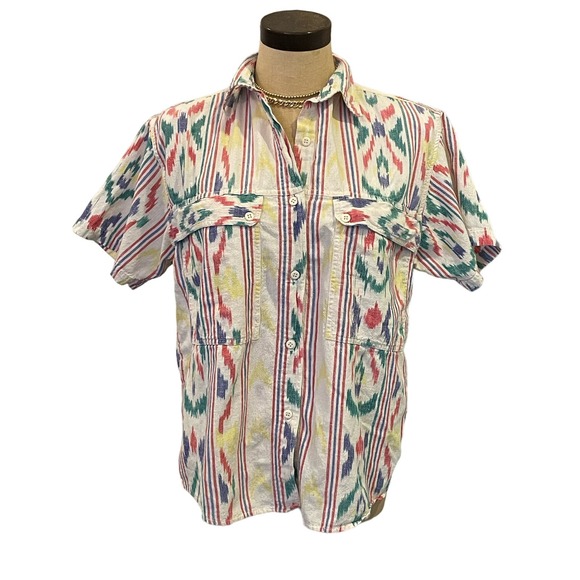 Side Saddle Tops - Vintage Side Saddle Madras Western Style Button Down M
